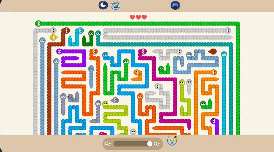 Arrow Escape Puzzleのゲーム画面: 矢印の向きを読んで盤面を片づけるパズル