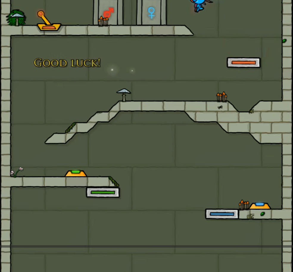 Fireboy & Watergirl 7: and Friendsのゲーム画面: ファイアーボーイ&ウォーターガール7が3人の仲間と神殿のパズルを解く