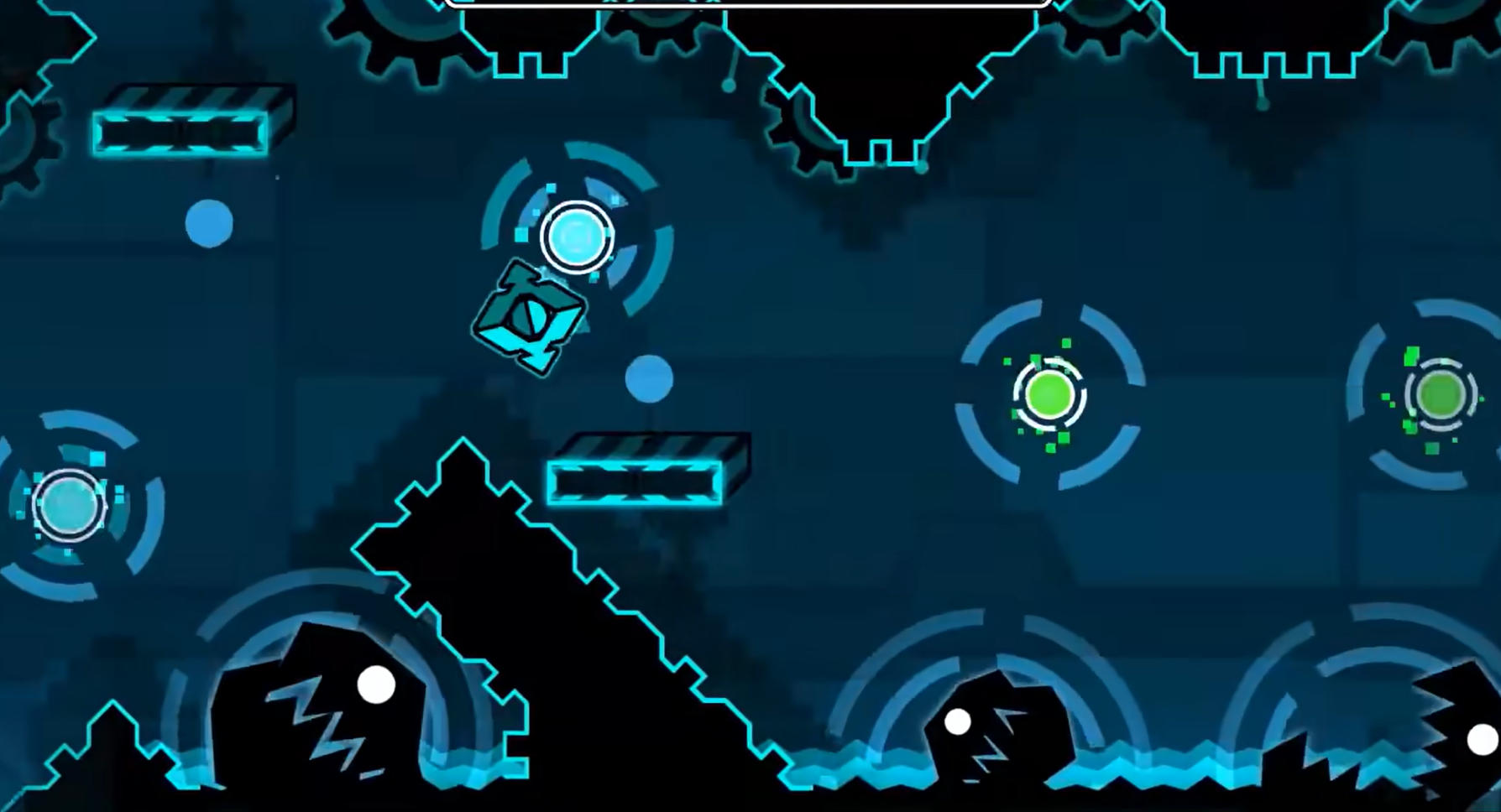 Geometry Dash Deadlockedのプレイ画面:ジャンプで高みを目指すスリリングなアクション