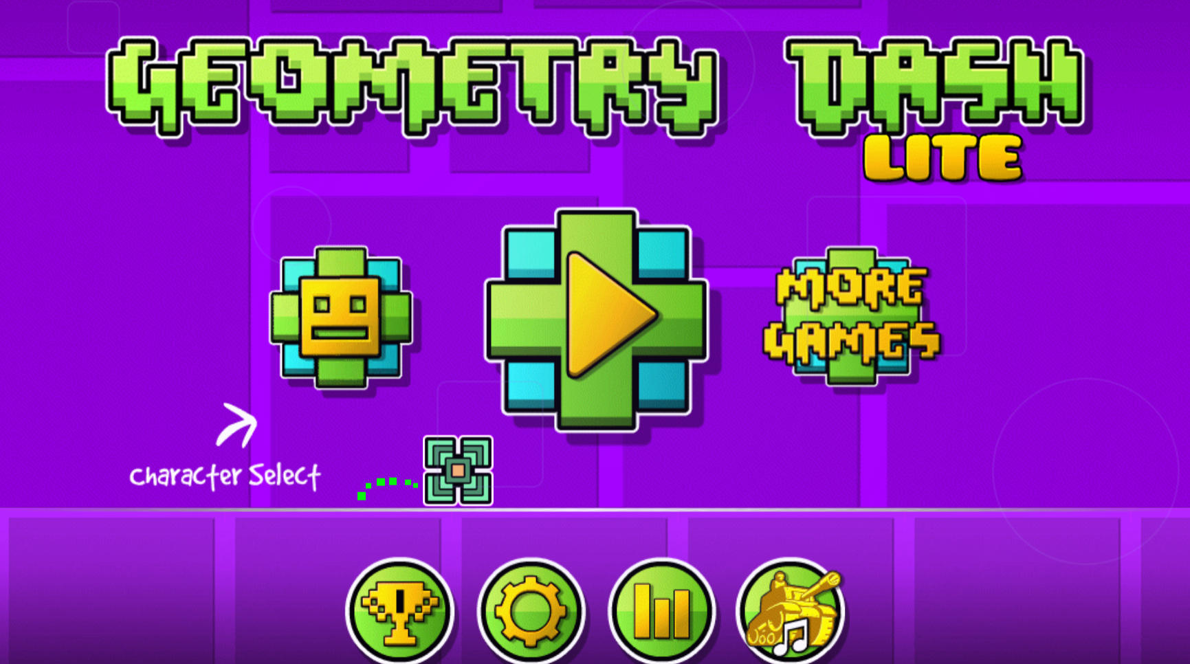 ジオメトリーダッシュ ライトのプレイ画面:ジャンプでトゲを避けるキューブ