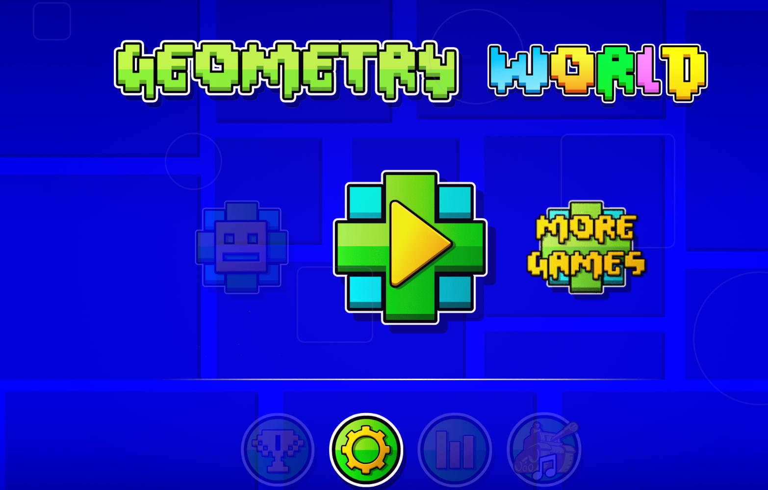 ジオメトリーダッシュ ワールドのプレイ画面:ジャンプでトゲを避けるキューブ