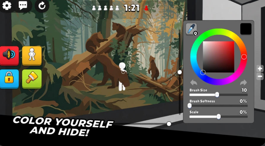 Paint&Seek Onlineのゲーム画面:オブジェクトに変身して景色に溶け込む様子