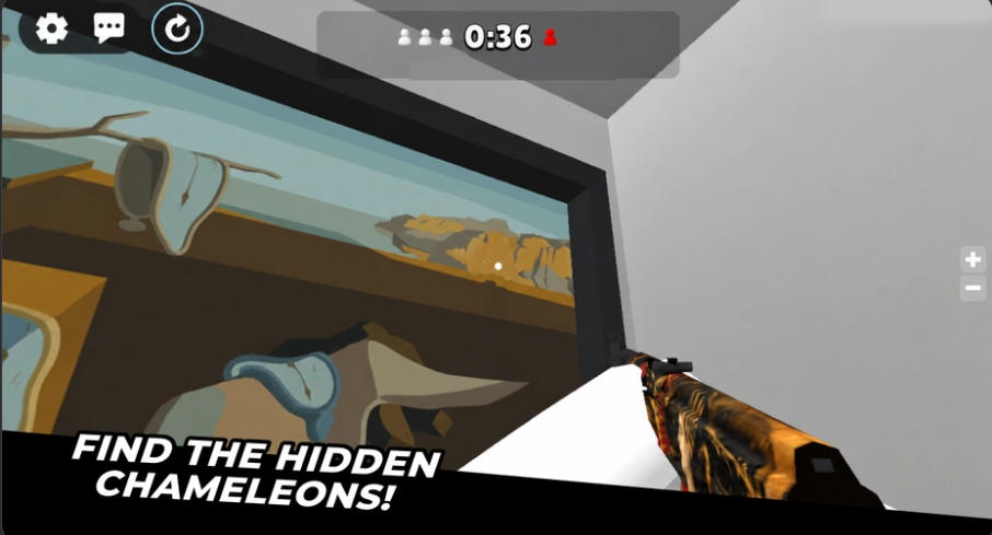 Paint&Seek Onlineのゲーム画面:マップを探索して隠れたプレイヤーを探す様子