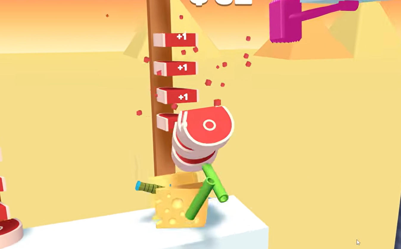 Slice Masterのプレイ画面:砂漠やビーチなど多彩な背景とトゲの障害物