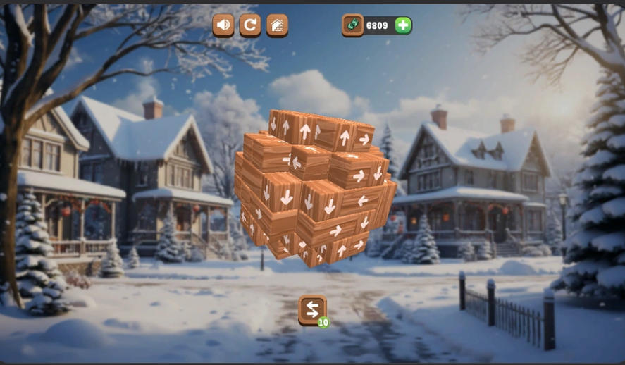 Unblock the Cube: Puzzleのゲーム画面: 形を回転して矢印ブロックを消すパズル